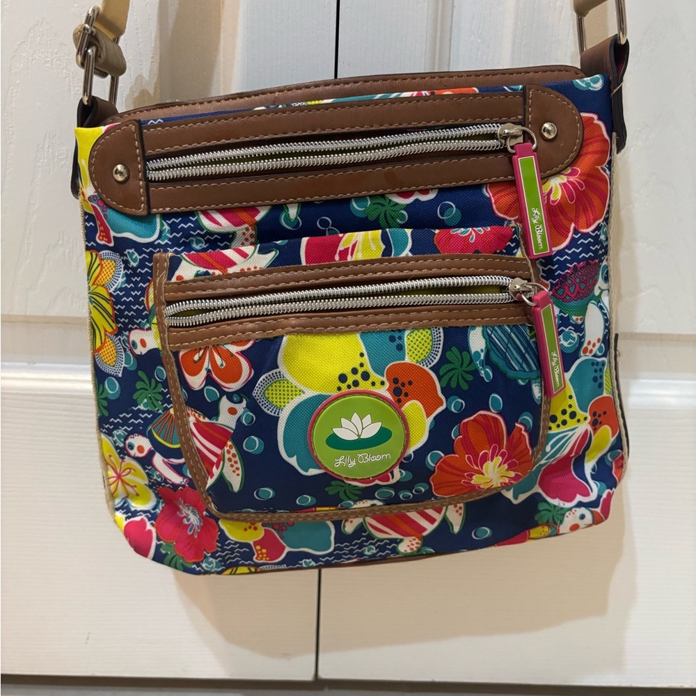 Lily Bloom Blue and Brown Crossbody Bag with Playful Design
